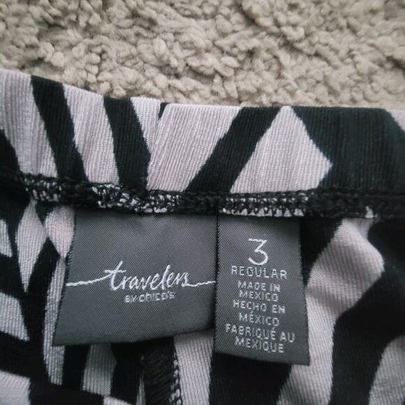 Chicos Travelers Sz 3 Slinky Acetate Pullon Pants Wide Leg Black White - Picture 10 of 11